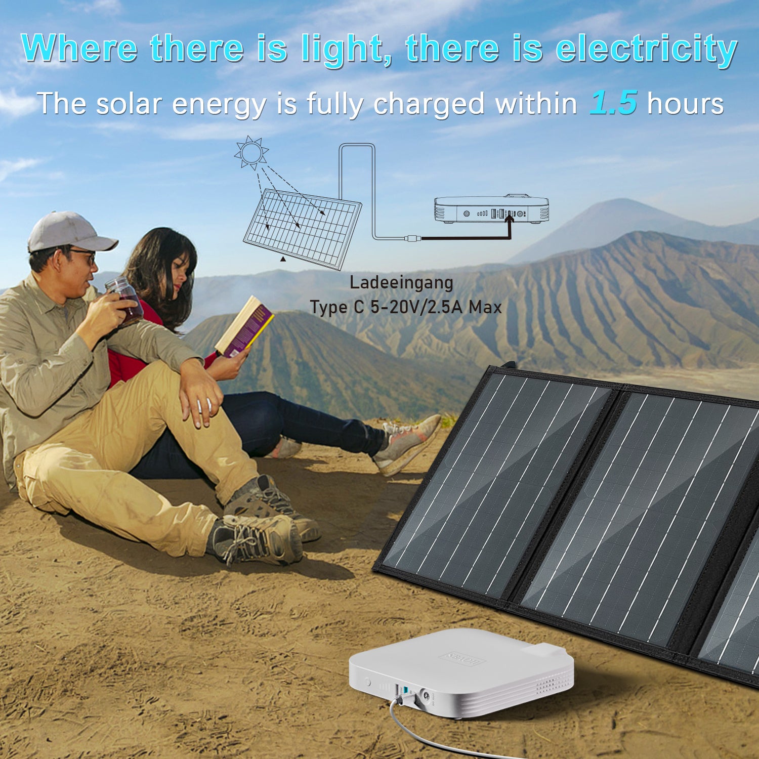 99.9W Camping Power Station,88.8Wh 24000mAh Powerbank Portable Emergency Backup Power Supply ,Solar Panel Is Not Included - POWERGO