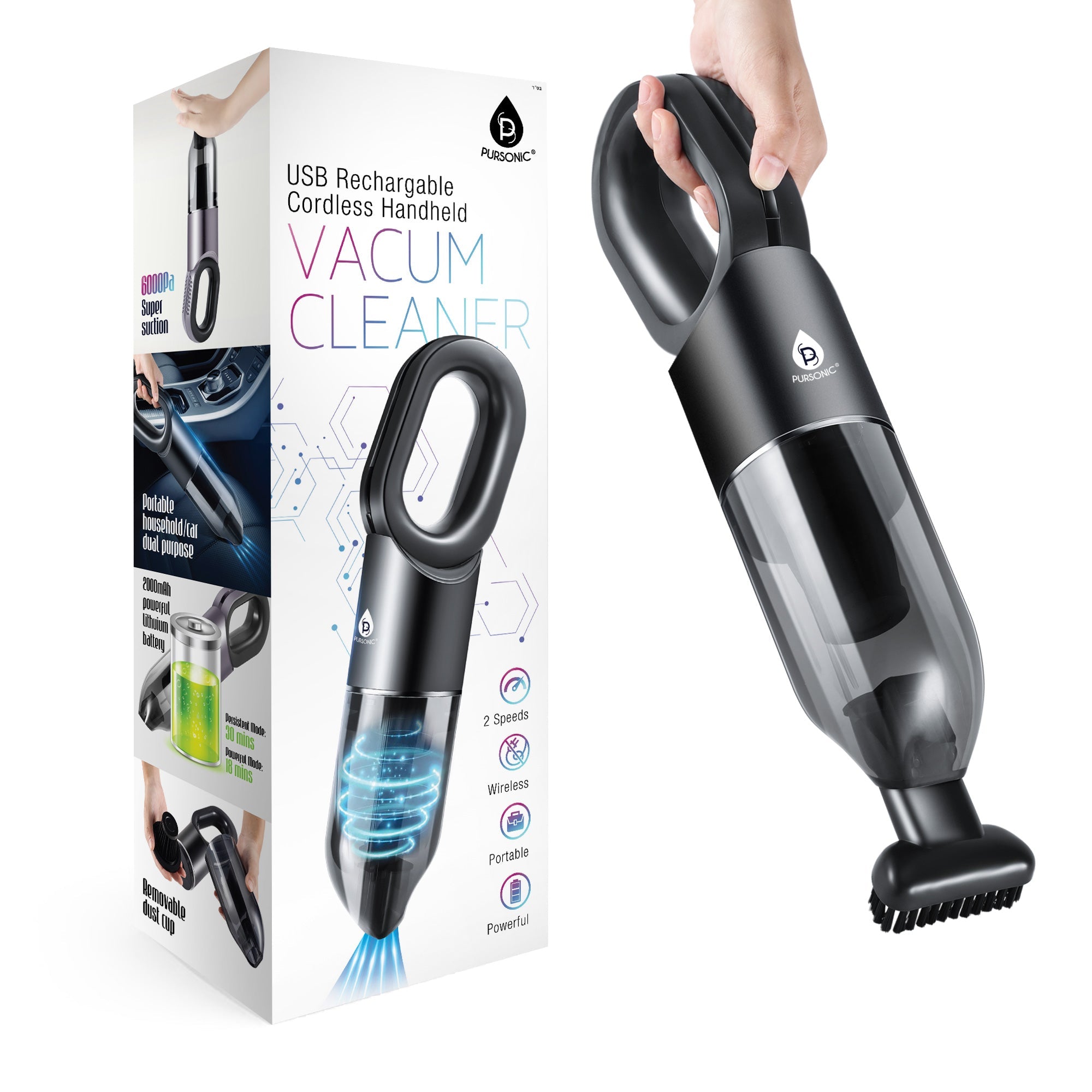 USB RECHARGEABLE CORDLESS HANDHELDS VACUUM CLEANER - POWERGO