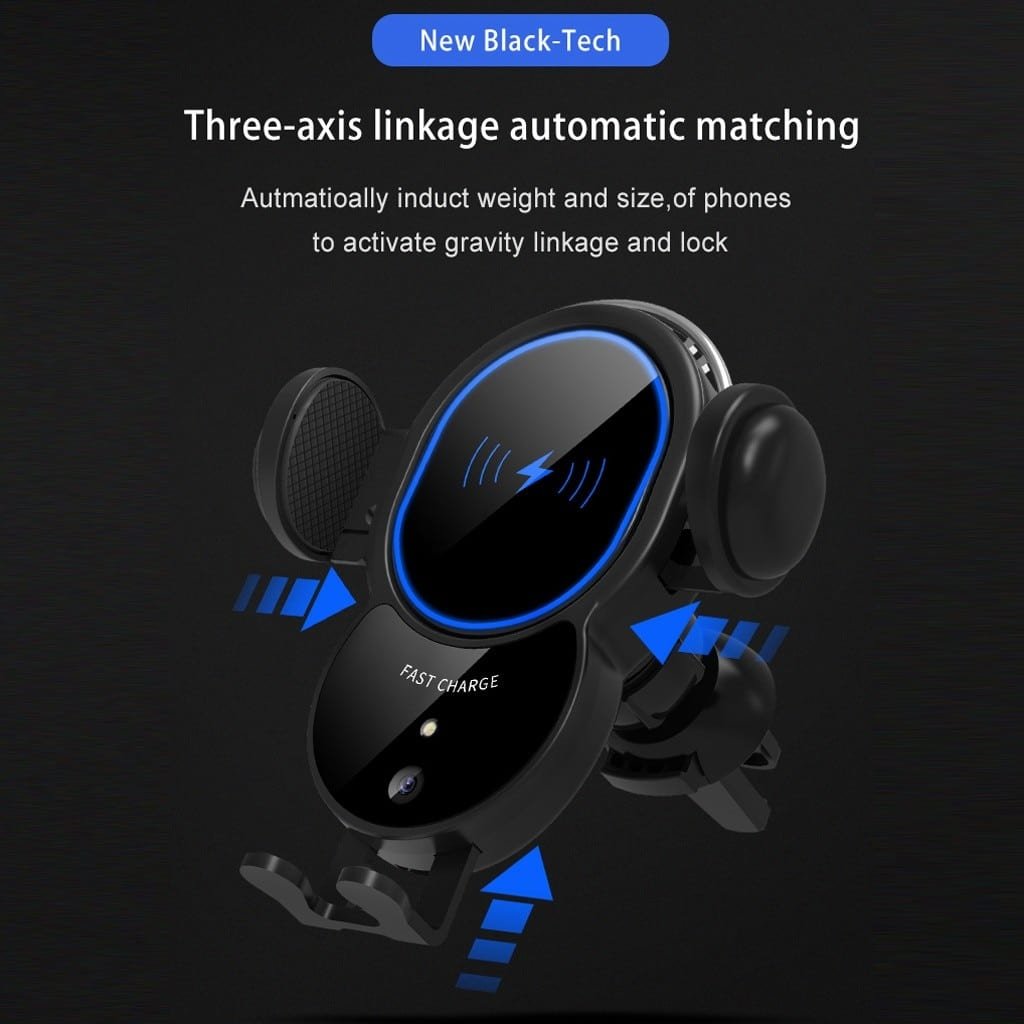 10W Wireless Triangle Mount Automatic Clamping Car Charger