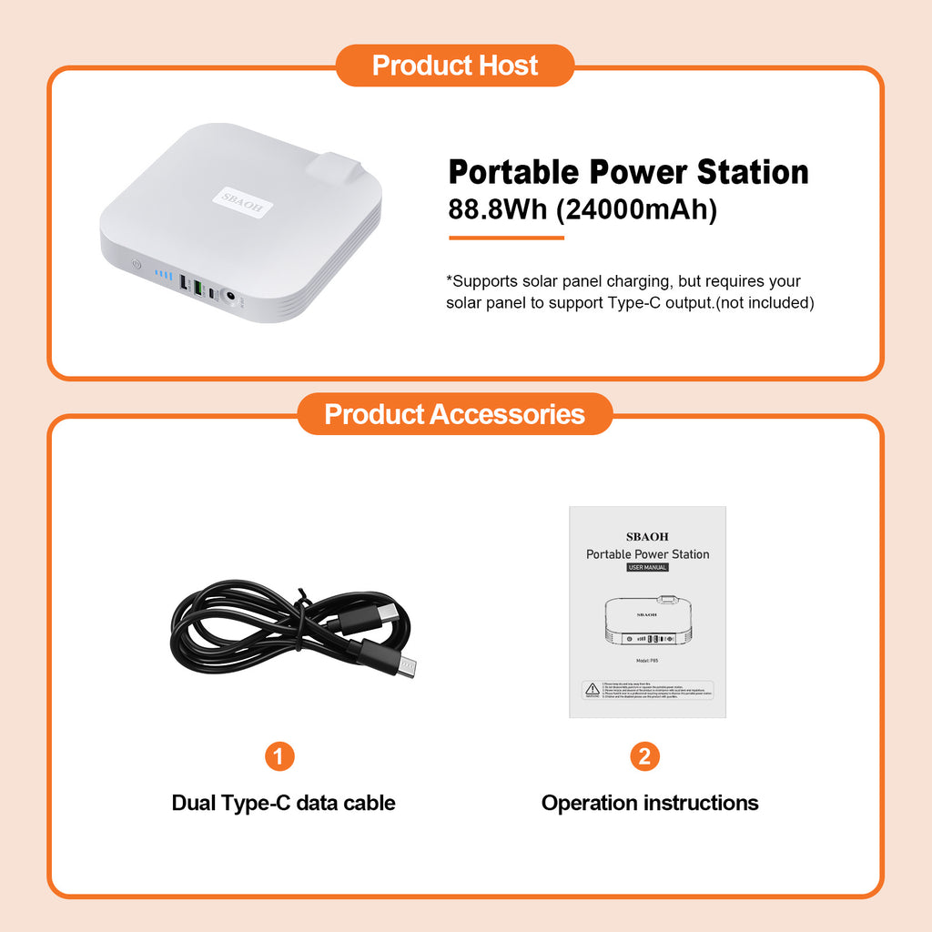 Portable Power Station,100W 88.8Wh 24000mAh Powerbank Portable Emergency Backup Power Supply ,No Solar Panel - POWERGO