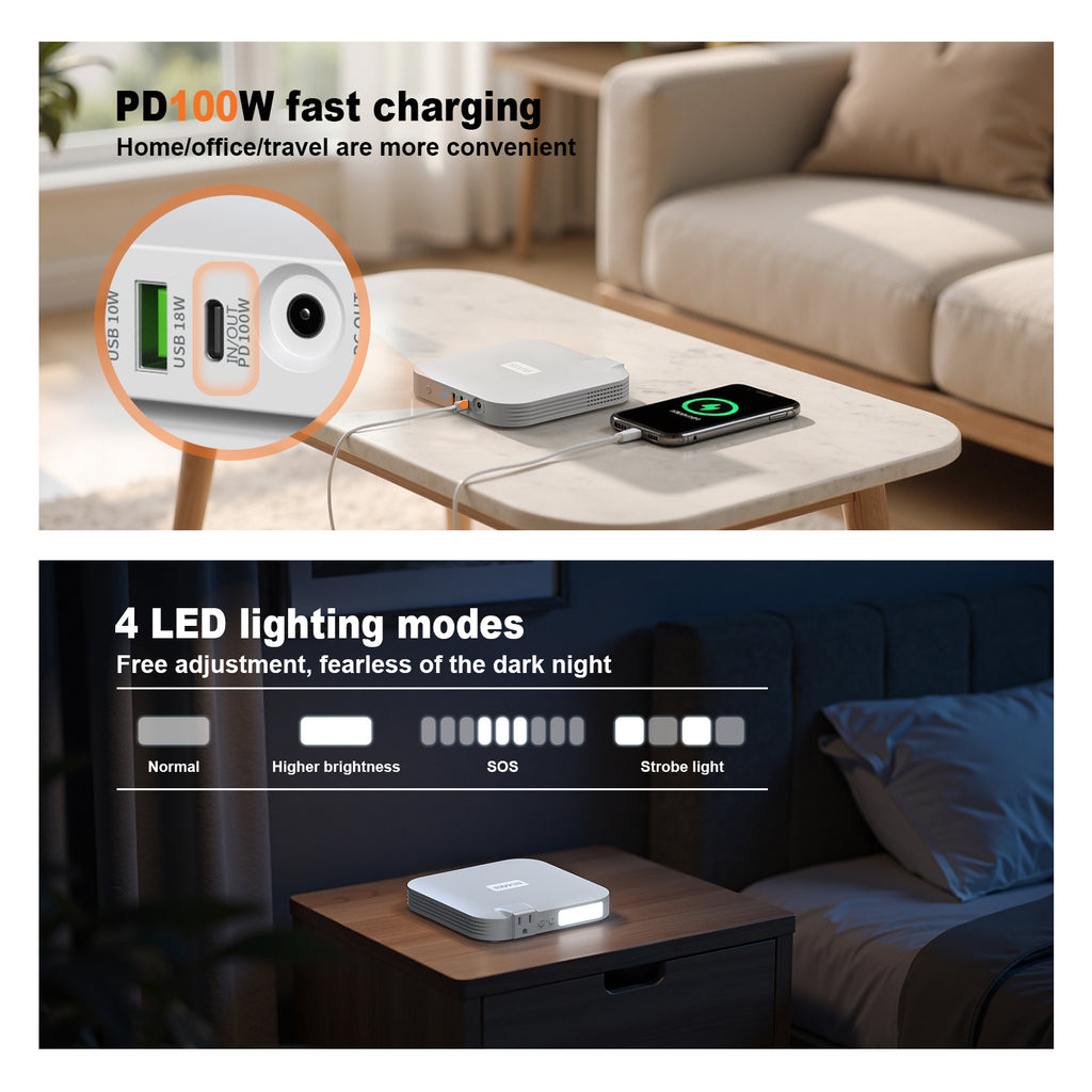 Portable Power Station,100W 88.8Wh 24000mAh Powerbank Portable Emergency Backup Power Supply ,No Solar Panel - POWERGO