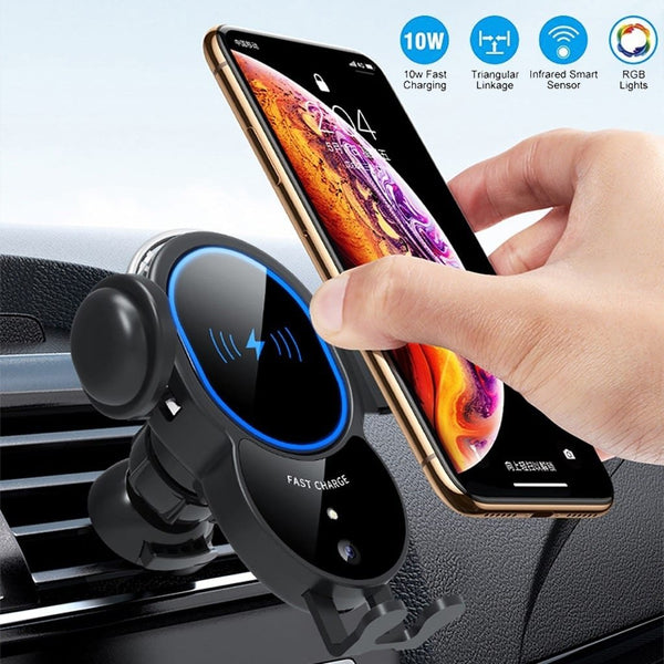 10W Wireless Triangle Mount Automatic Clamping Car Charger